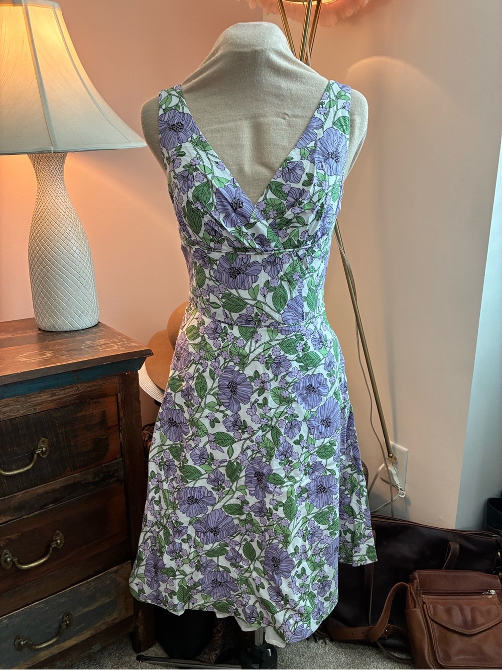 Floral V-Neck Lavender & Green Dress